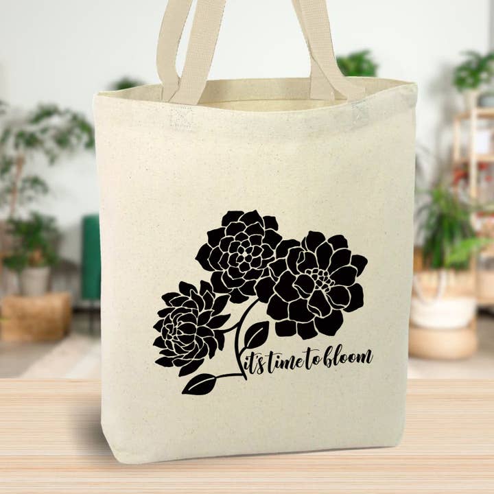 It's Time To Bloom Canvas Tote Bag, Garden, Custom for wholesale by Anna B. Shop