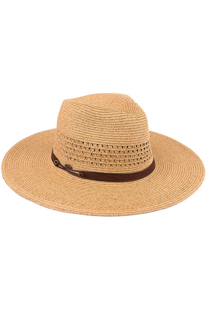 Hana - Wholesale Straw Hat - Women's - C.C Faux Leather String Straw Panama Hat2