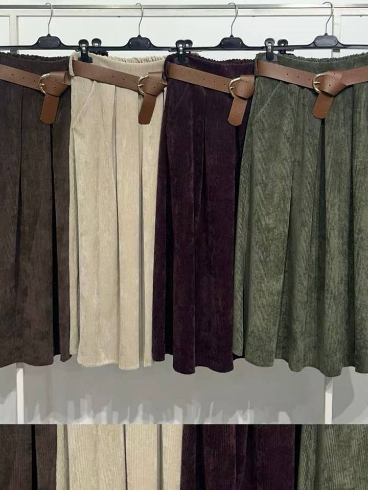 FALDA MIDI PANA CON CINTURON Y BOLSILLOS para venta al por mayor de SWEET MAGIC MODA Y COMPLEMENTOS