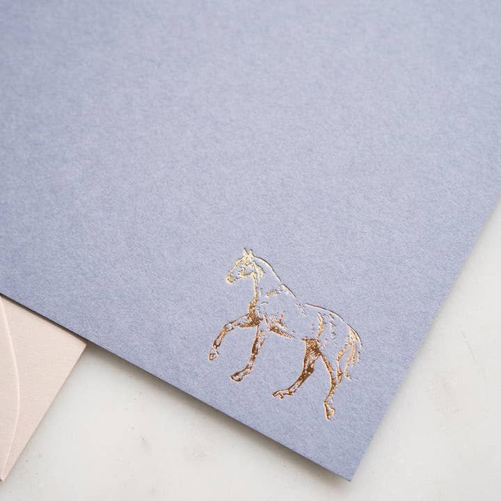 Danielle Demers Studio – wholesale Stationery/notecard set – Mixed Horse Foil Correspondence Cards, Lavender, Set of 8