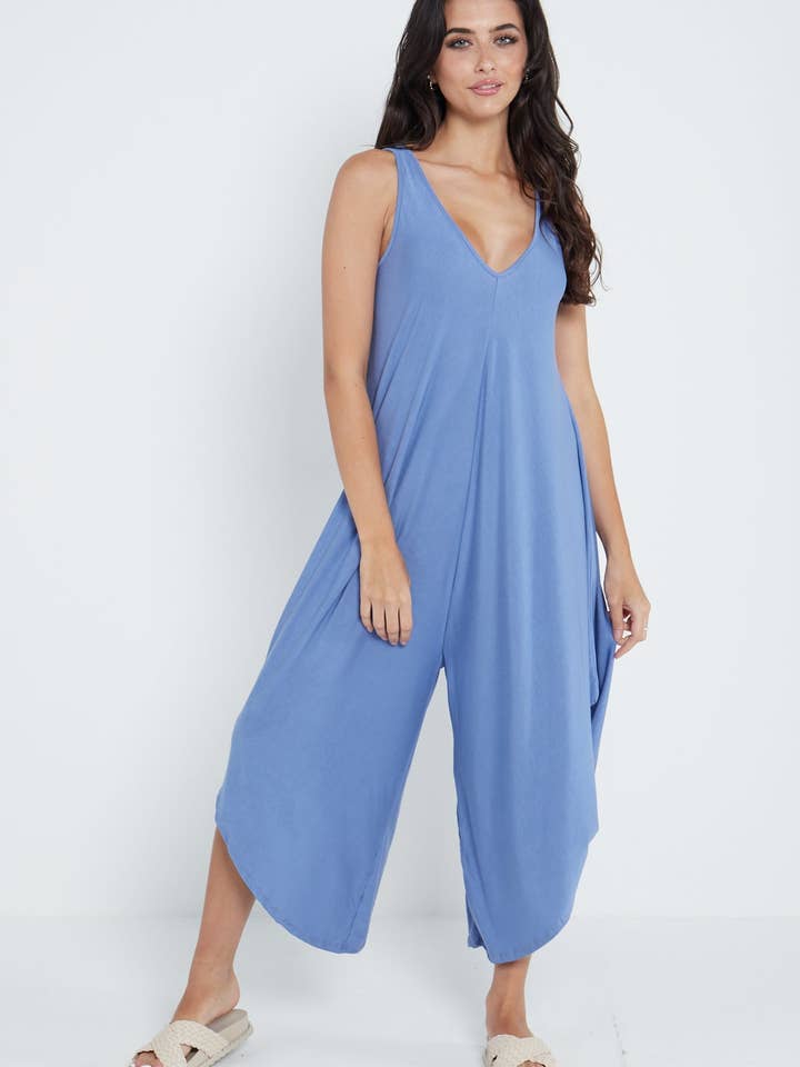Miss Bold - Wholesale Jumpsuit - Women's - Italian Sleeveless Plain Jersey Jumpsuit