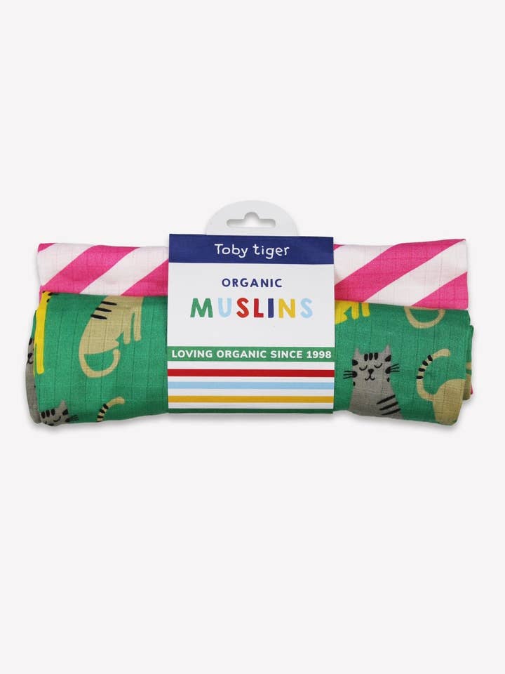 Pack de 2 muselinas de algodón orgánico con estampado de gatitos para venta al por mayor de Toby Tiger GmbH