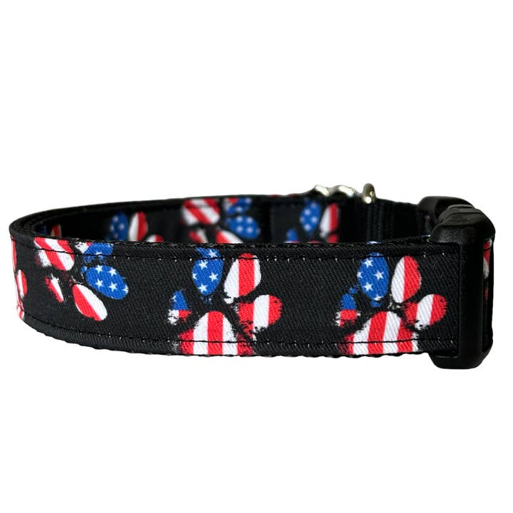 Flag Paws Dog Collar, American Flag, 4th of July, Patriotic for wholesale by Sew Fetch Dog Co