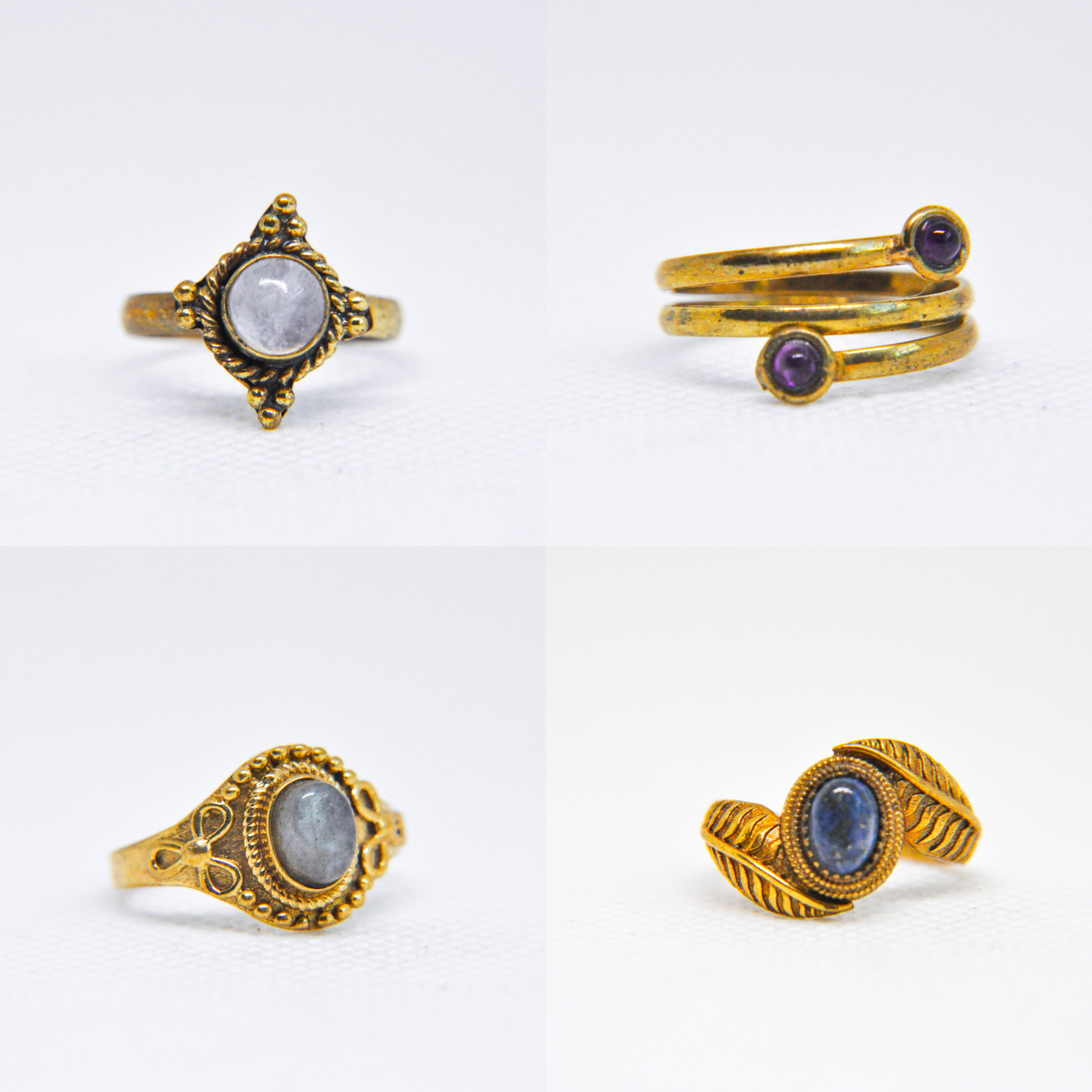 Zumki - Wholesale Single Stone/Solitaire Ring - Assorted Brass Natural Gemstone Ring 2