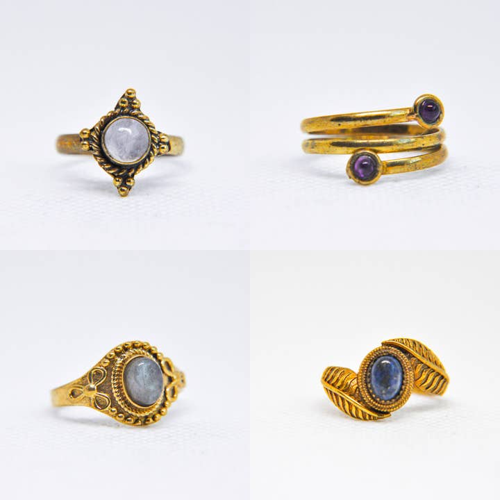 Zumki - Vente Solitaire - Bague en laiton avec pierres précieuses naturelles assorties 2