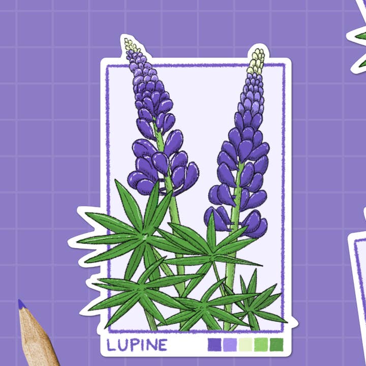 Autocollant étanche de lupin sauvage pour la vente par Red + Blue Stories