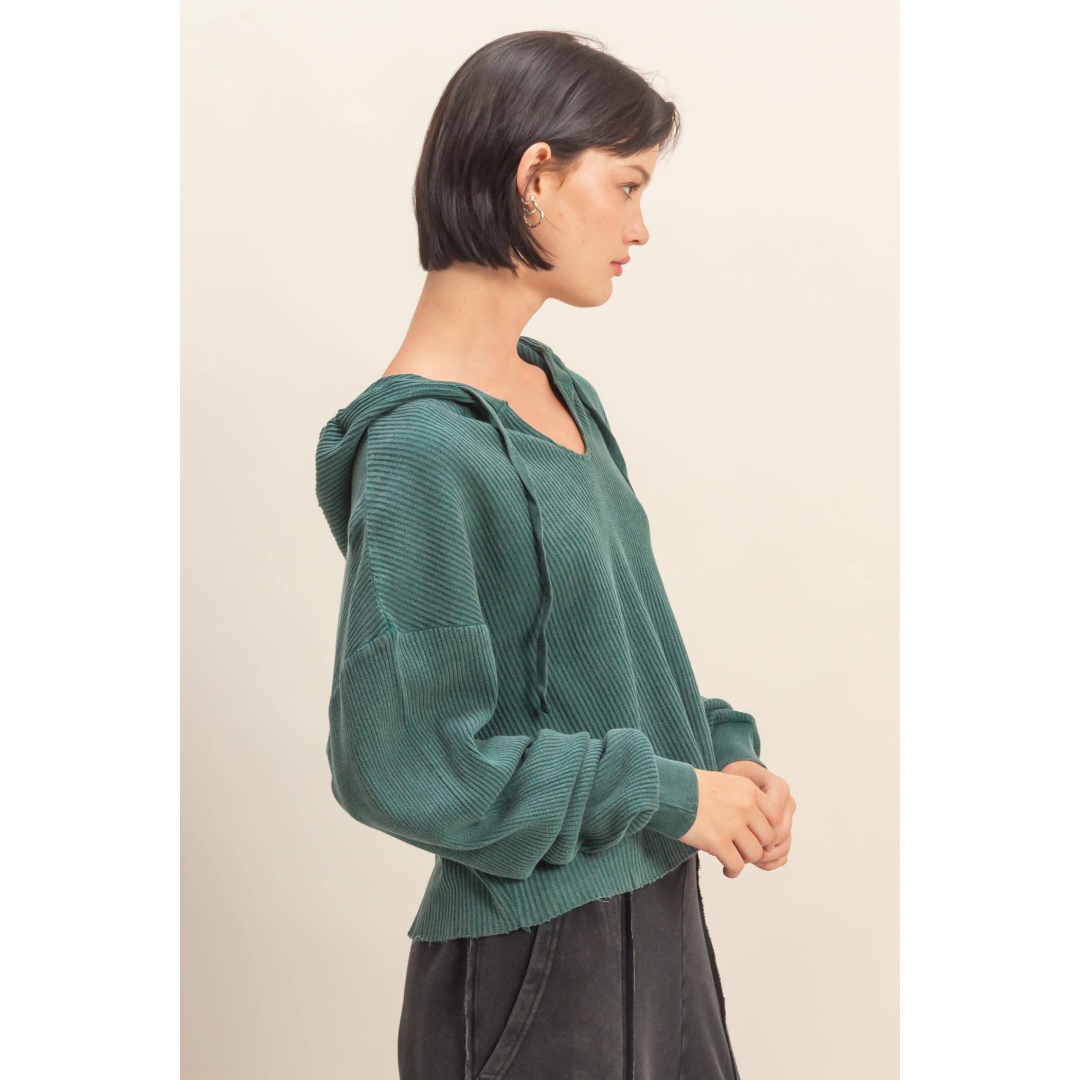 HYFVE – Hoodie – Mulher por atacado – Hoodie de Malha Waffle Cropped com Lavagem Mineral5