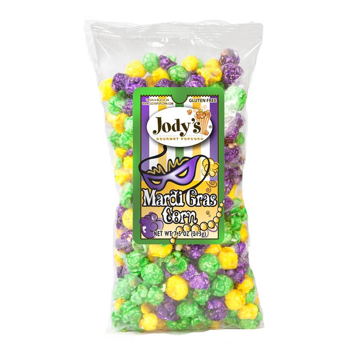 Maïs soufflé 3 couleurs Mardi Gras, 7 oz, paquet de 12 pour la vente par Jody's Inc.