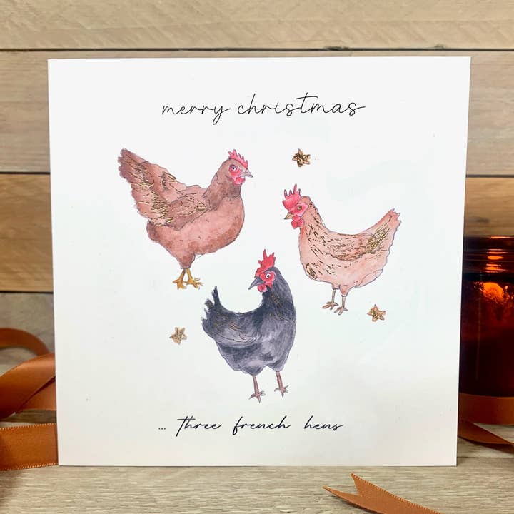 Cartão de Natal Tradicional de Três galinhas Francesas Doze Dias por atacado de Arty Bee Designs