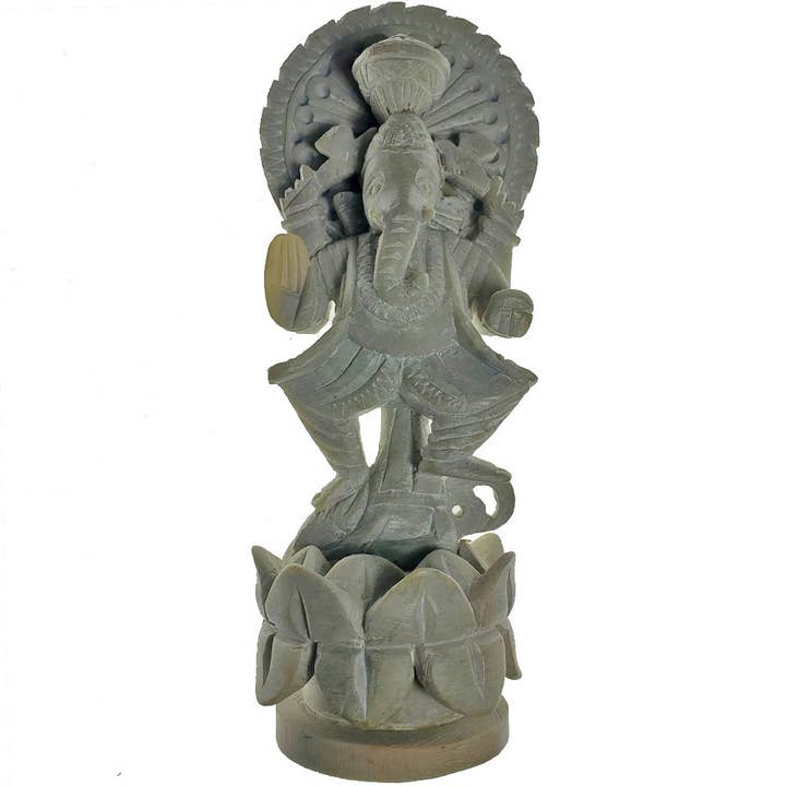 Grey Slate Stone Ganesha Figurine - Indian Art Collectible for wholesale by Wild Lotus