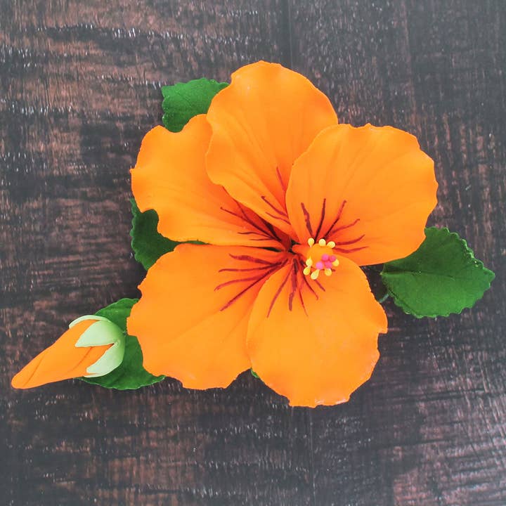 Global Sugar Art - Wholesale Artificial flowers - Tropical Hibiscus Sugar Cake Flower Spray by Global Sugar Art, Orange1