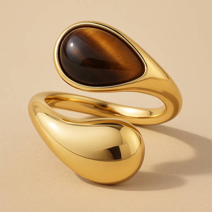Anel de Pedra Olho de Tigre em Ouro 18k à Prova de Água Tamanho Médio por atacado de Gold Lunar