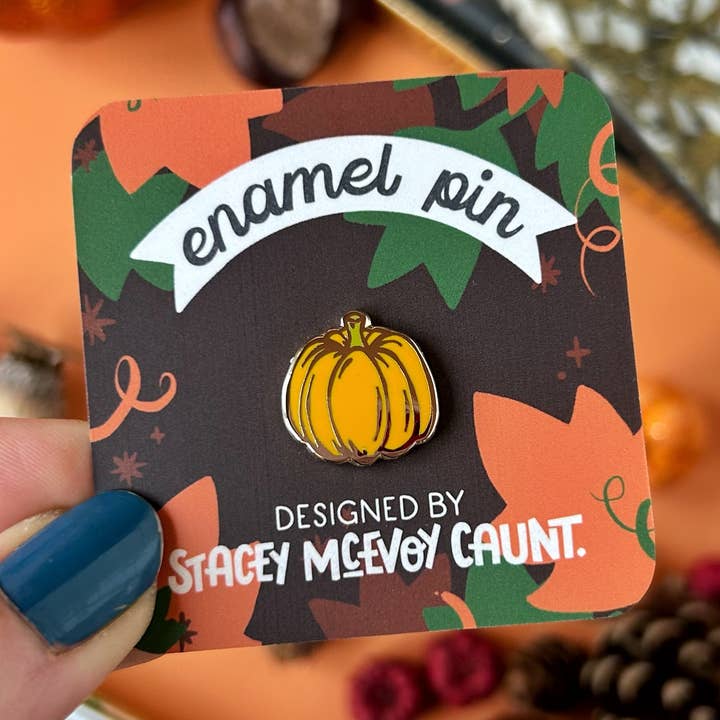 Mini Pumpkin Enamel Pin for wholesale by Stacey McEvoy Caunt