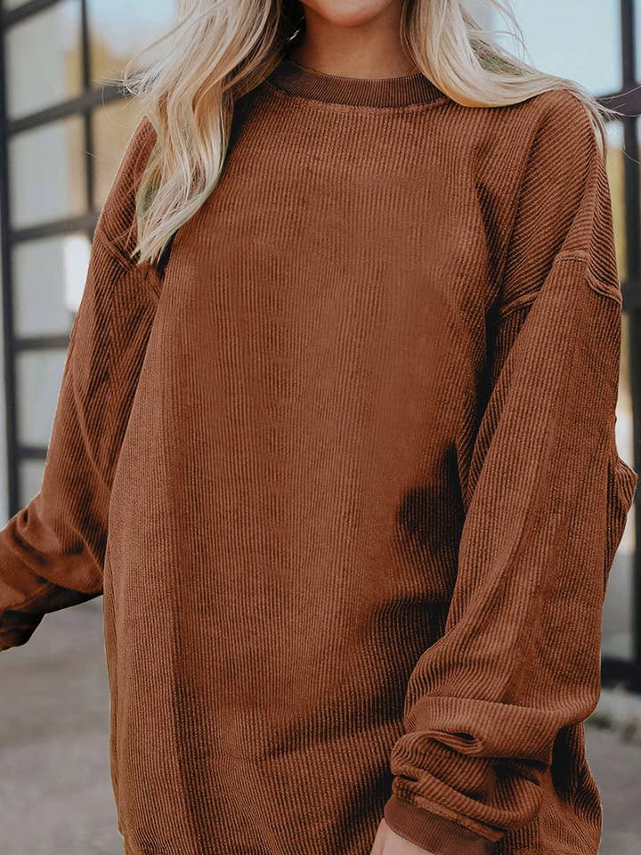 Suhkasana - Wholesale Sweatshirt - Women's - Customizable Vintage Corduroy Textured Oversized Rib Knit Sweatshirt11