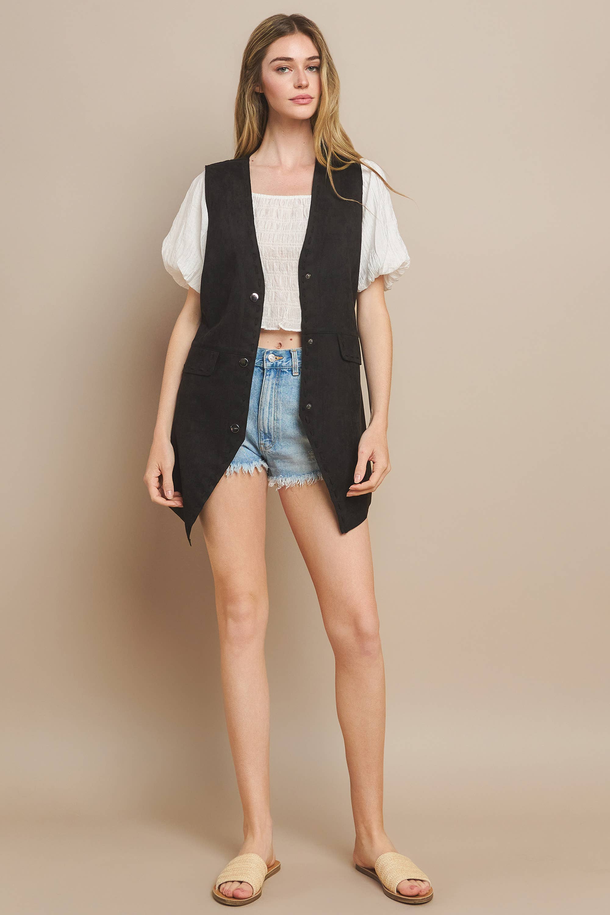 WISTERIA LANE - Wholesale Outerwear Vest - Women's - SUEDE MIDI VEST - RUST 6432JIA  9