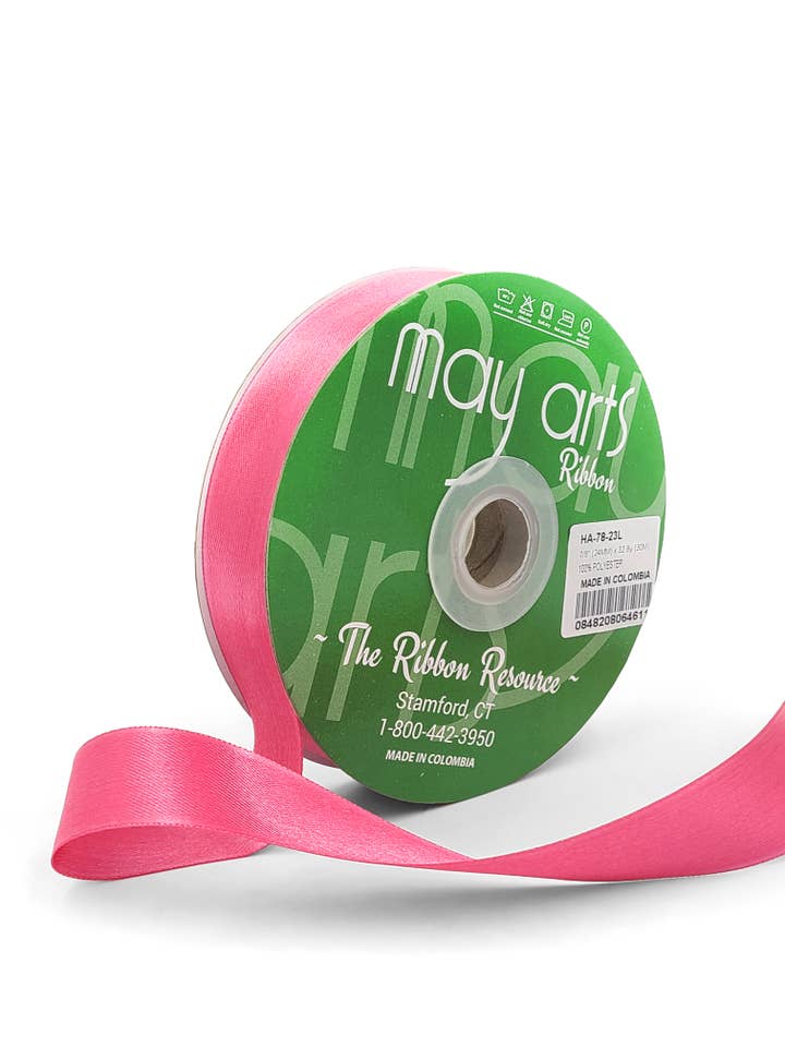 ~7/8 Zoll glänzendes doppelseitiges Satinband, Hellfuchsia für den Großhandel von May Arts Ribbon