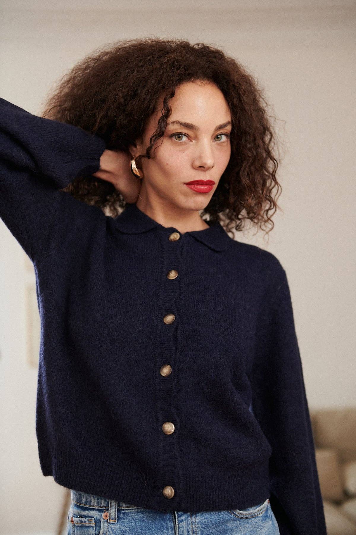 Nathael Paris – Cardigan - Mulher por atacado – Cardigã de alpaca e lã com gola festonada10