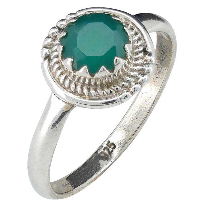 Anello in argento sterling con onice verde sfaccettato per la vendita all'ingrosso da parte di Amberman