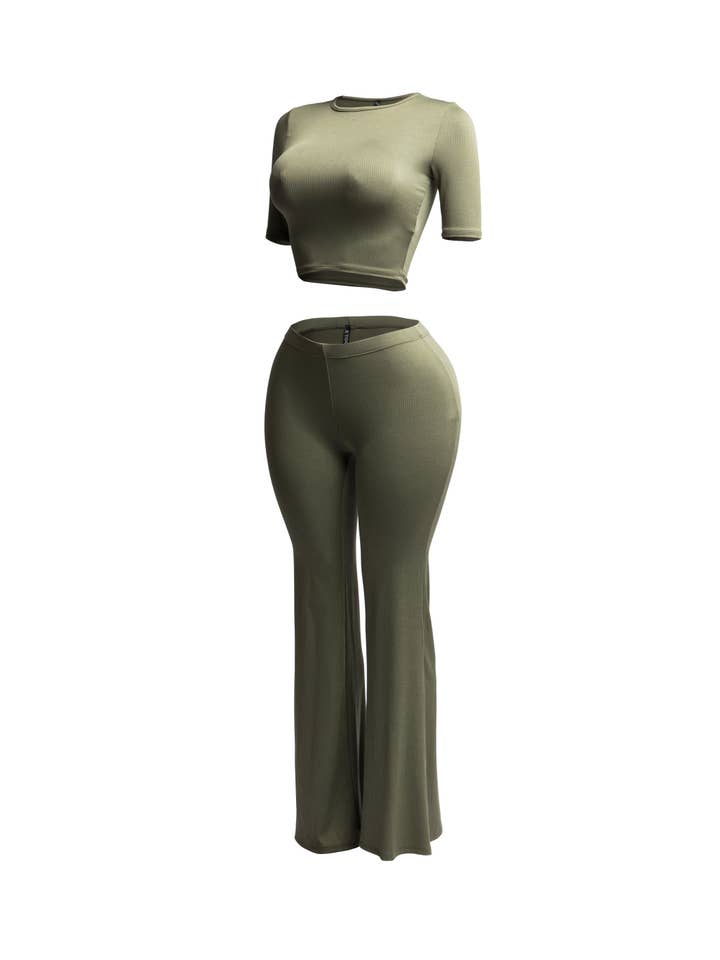 K Too - Wholesale Top & Pant Set (NOT Loungewear) - Women's - Short sleeve crop top & flare pants set