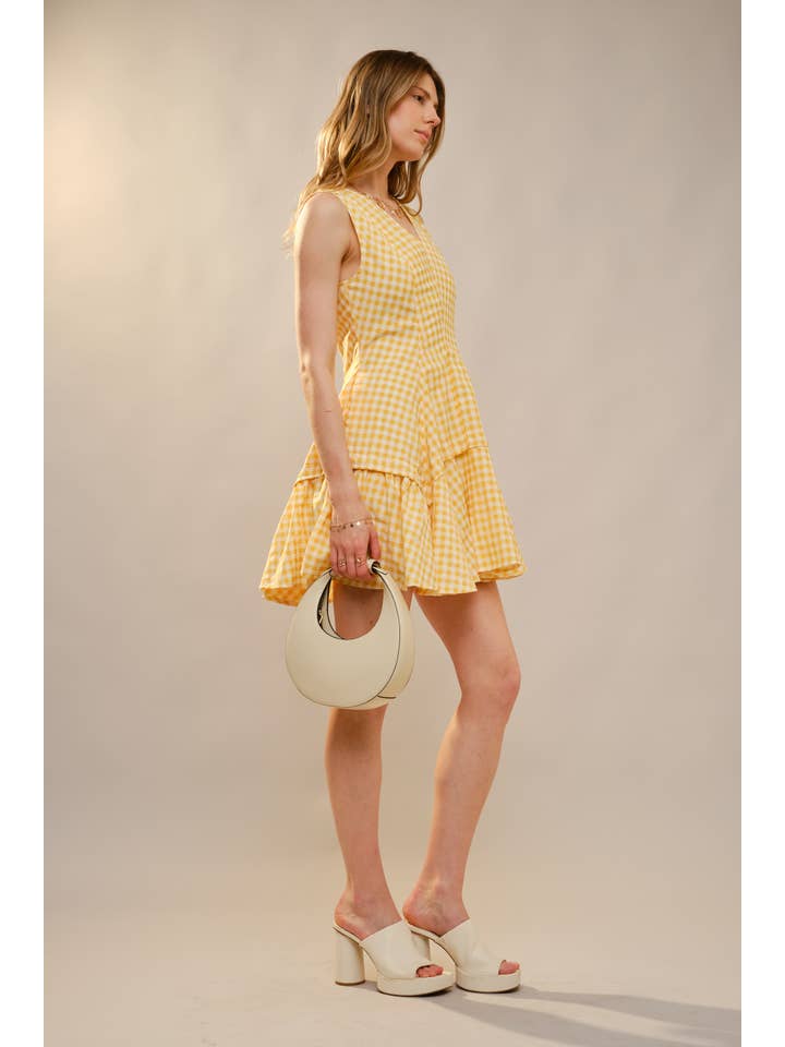 Blue B - Wholesale Dress - Women's - 47022D - Gingham Flare Mini Dress5