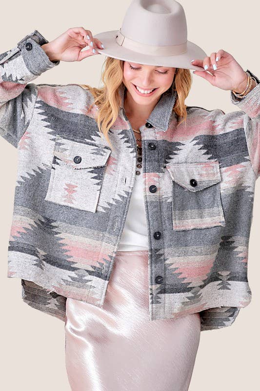 La Miel – wholesale Jacket – Women's – JKT1713-Aztec Pattern Long Sleeve Button Down Jacket3
