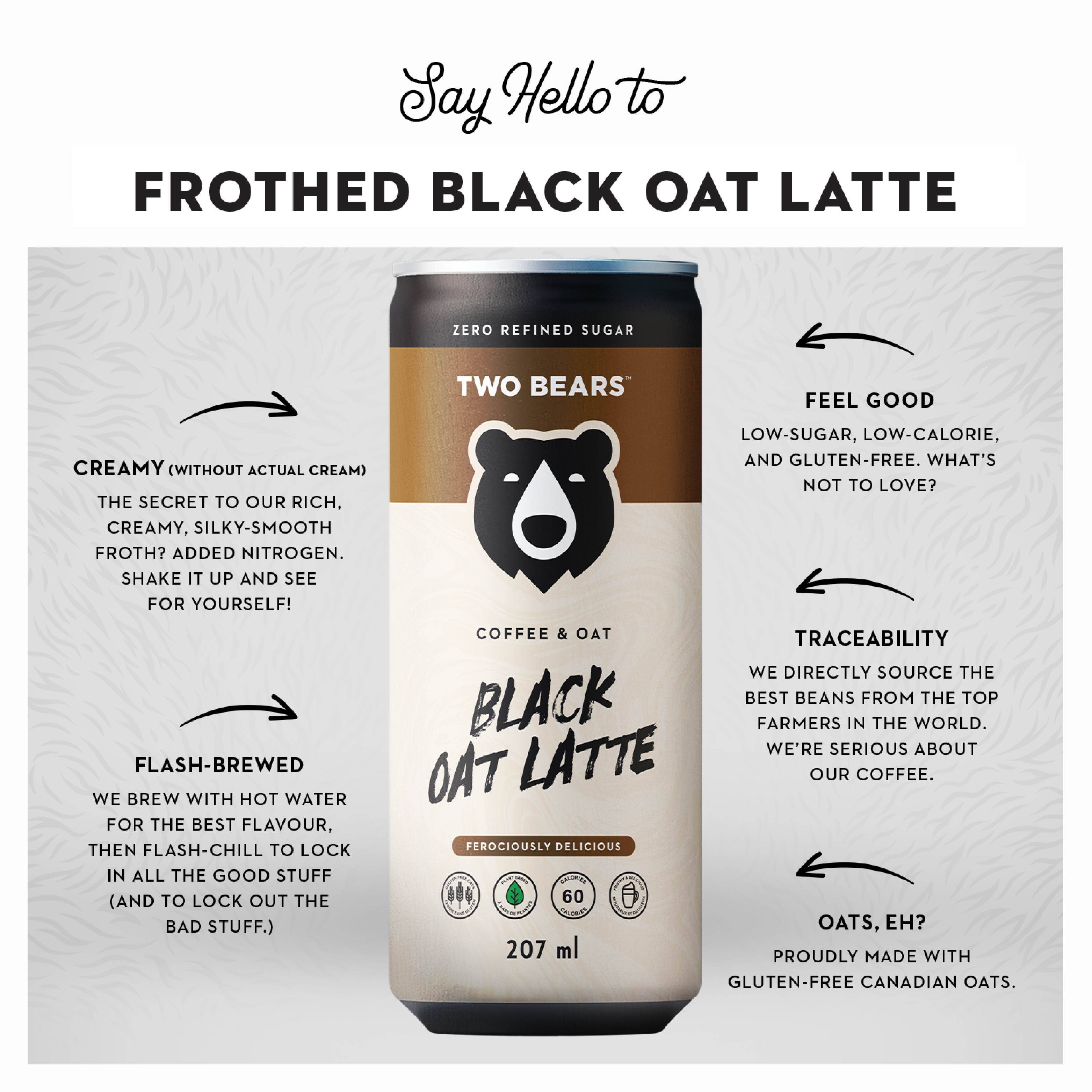Two Bears - Wholesale Iced Coffee/Cold Brew - Frothed Black Oat Latte (207 ml)1