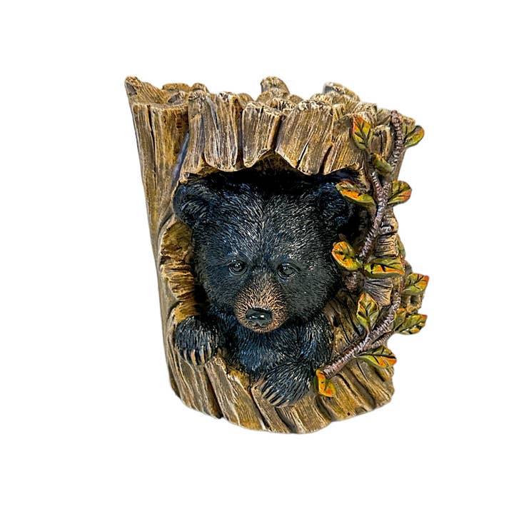 Black Bear Head Tree Rustic Decorative Tabletop Bust Statue for wholesale by De Leon Collections