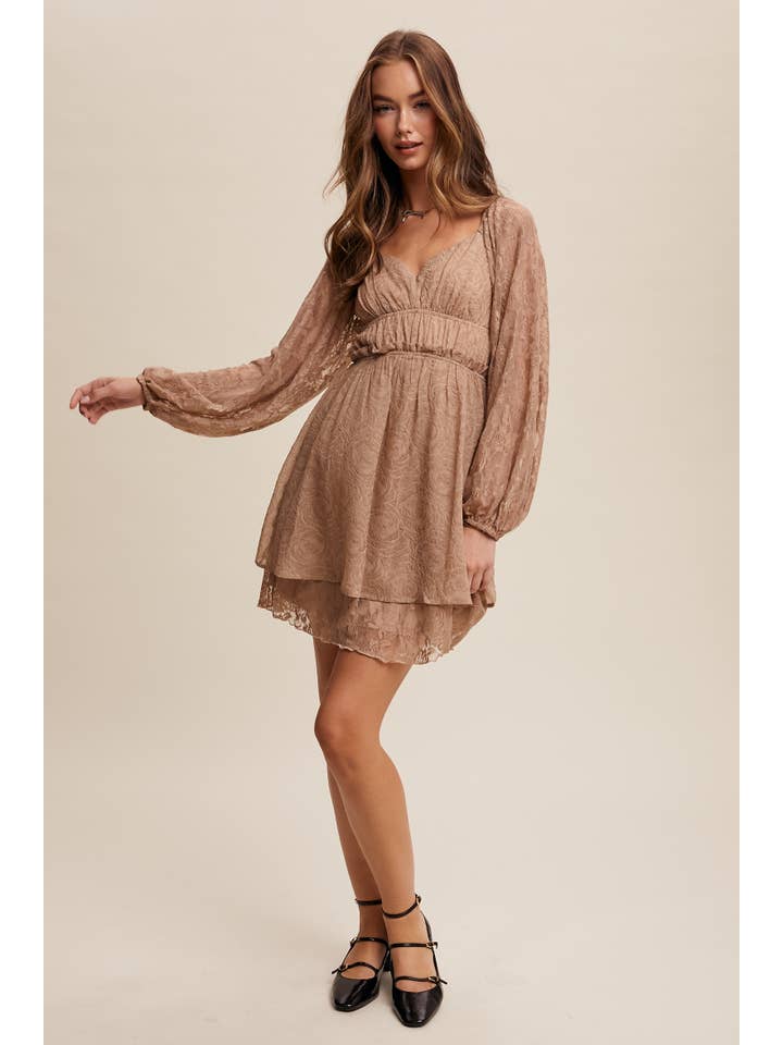 Listicle - Wholesale Dress - Women's - Floral Lace Dress with Layered Detail LD145517