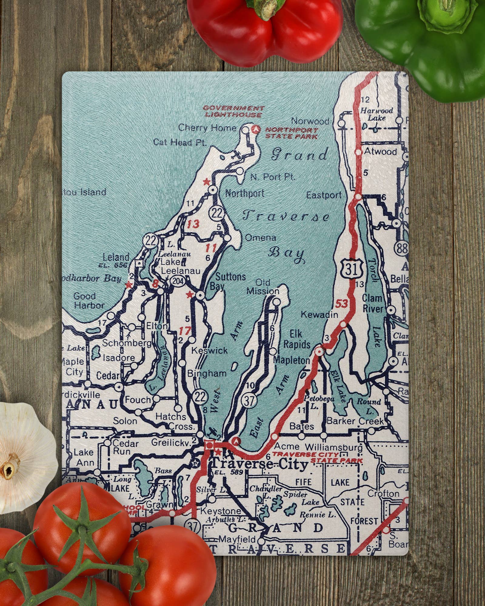Daisy Mae Designs - Wholesale Cutting Board - Traverse City Michigan Map Cutting Board Charcuterie Cheese