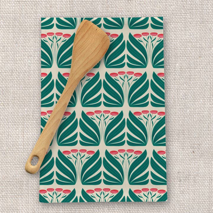 Oma’s Festive Garden Tea Towel - Holiday Kitchen Linen & Dec for wholesale by Rebecca Jane Woolbright