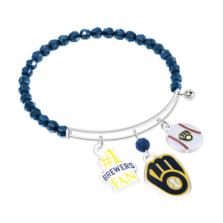 MLB Milwaukee Brewers - Bracciale con tre ciondoli con logo per la vendita all'ingrosso da parte di Simran International