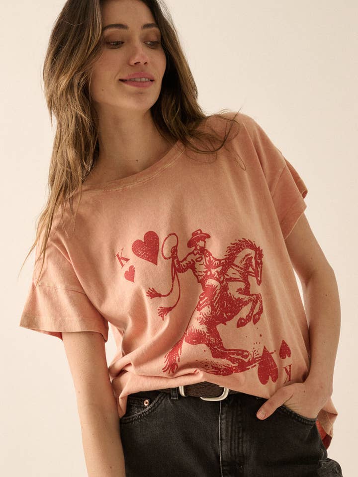 Cowboy Koning van Harten Vintage-Wash Grafisch T-shirt voor wholesale door Promesa USA