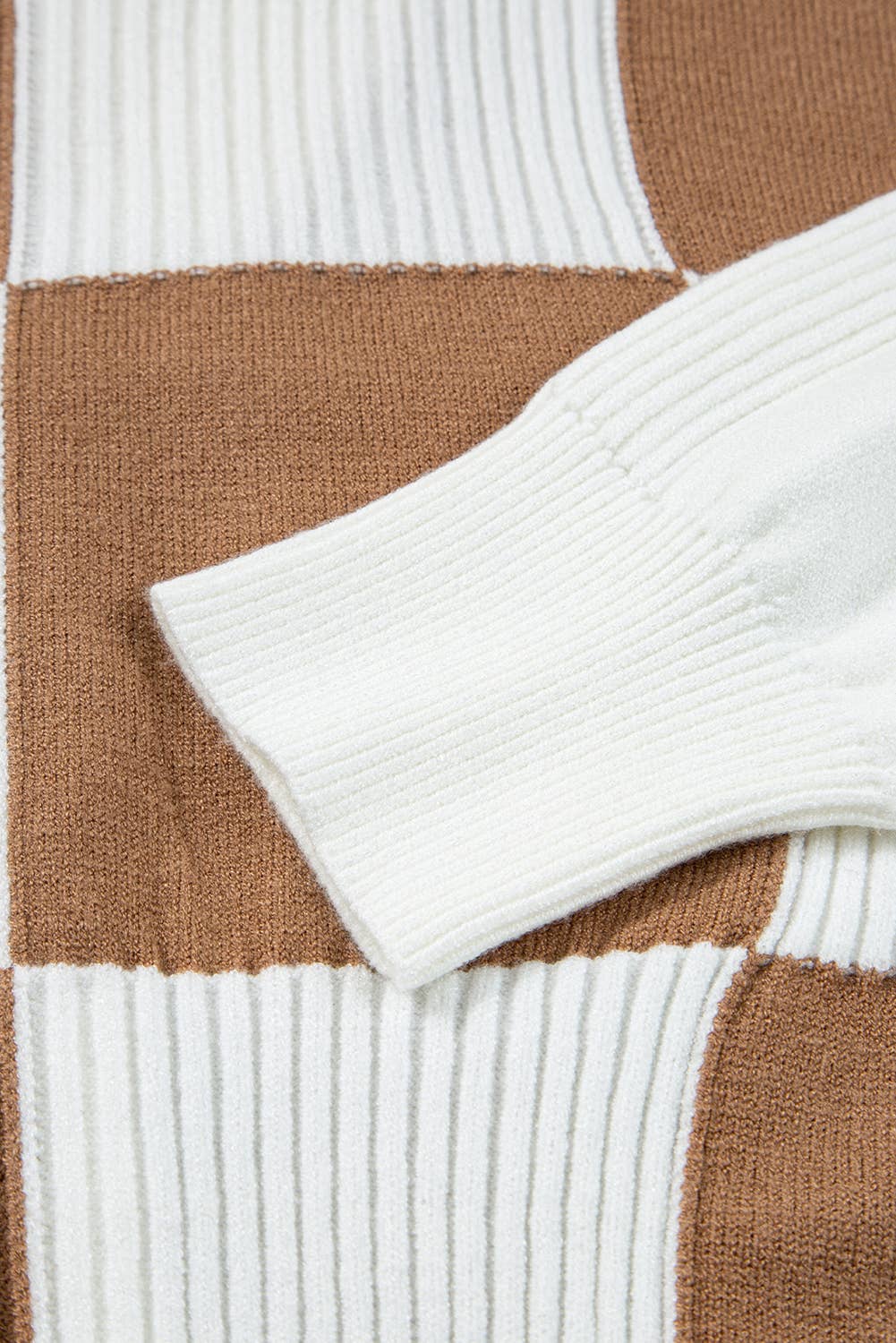 Khaki Checkered Ribbed Plus Size Cardigan Sweater (S-4X) for wholesale on Faire7