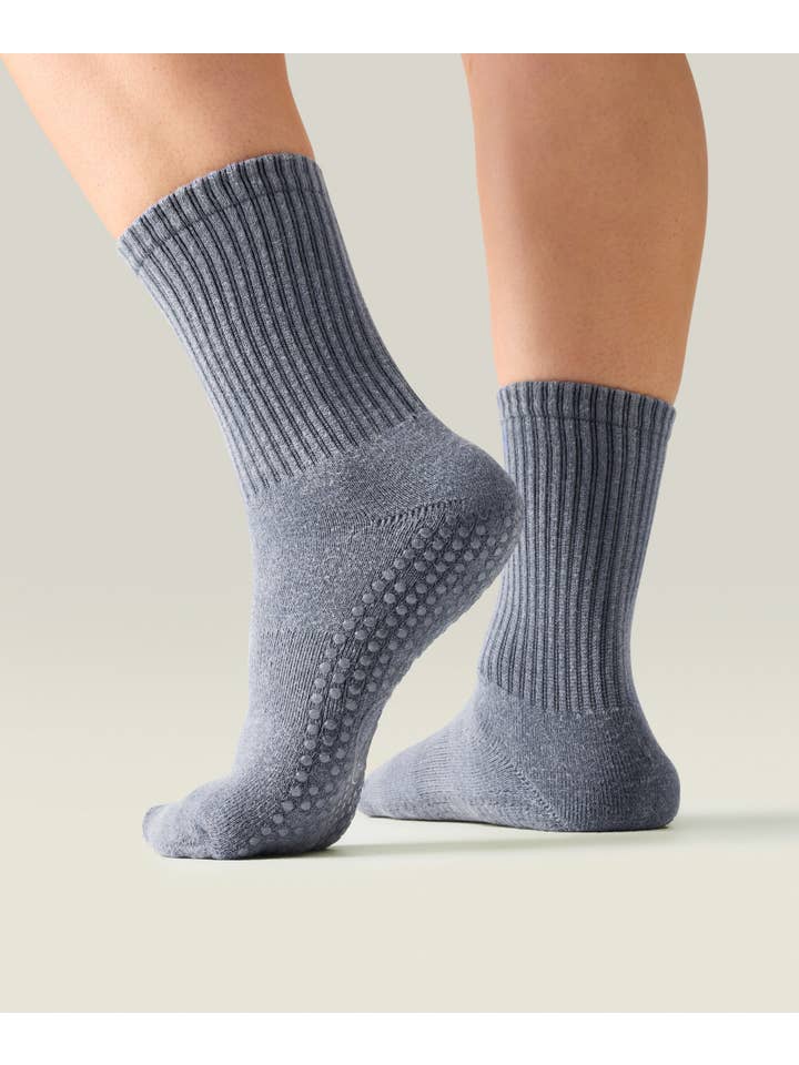 MoveActive - Wholesale Socks – Women's - Crew Non Slip Grip Socks - Dusty Denim1