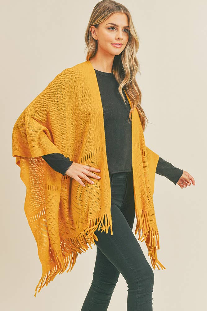 Hana - Wholesale Cardigan - Dames - Visgraat gebreide franje Ruana5