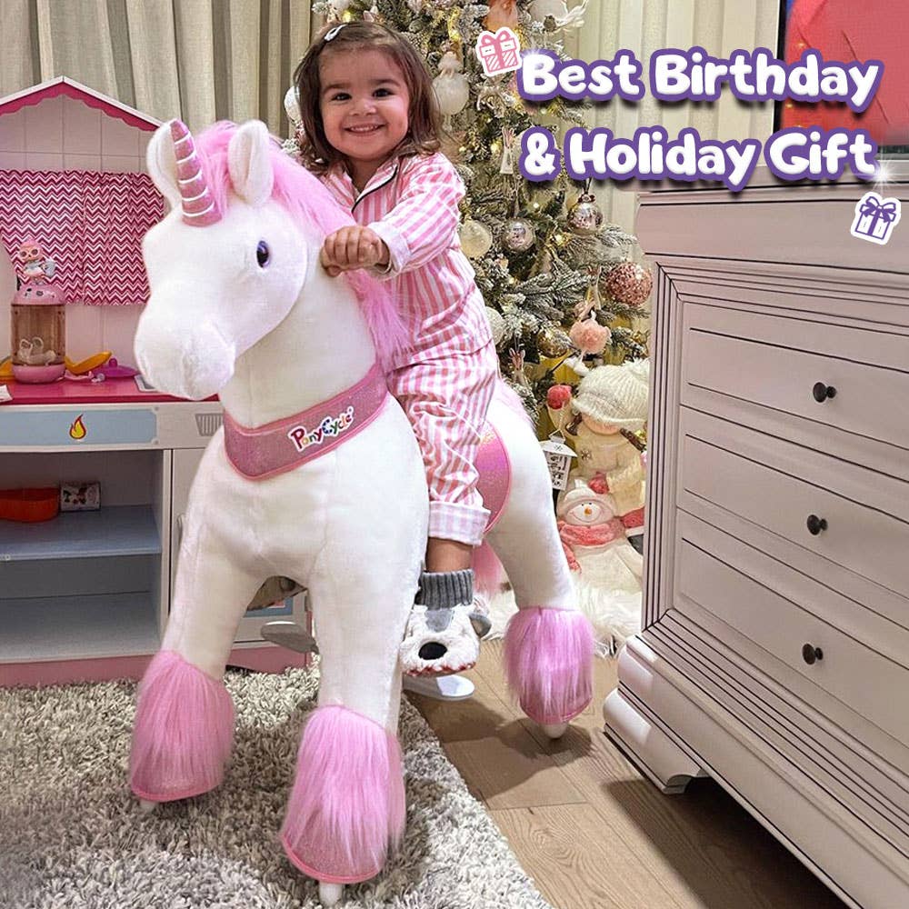 PonyCycle - Vente Cheval à bascule – enfant - PonyCycle Cheval à Bascule Licorne Rose | Jouet à Bascule en Peluche1