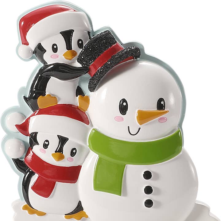 PolarX Ornaments - Wholesale Ornament - Penguin Family Building a Snowman Personalized Ornament0