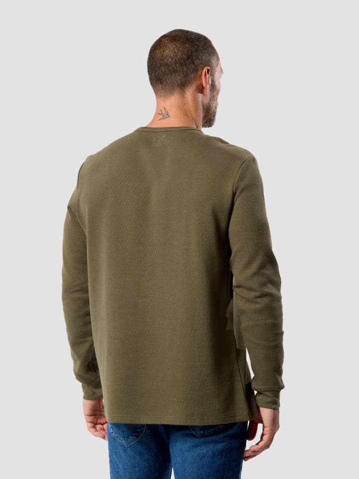 Men's Long Sleeve Waffle Knit Henley Shirt for wholesale by INTO THE AM