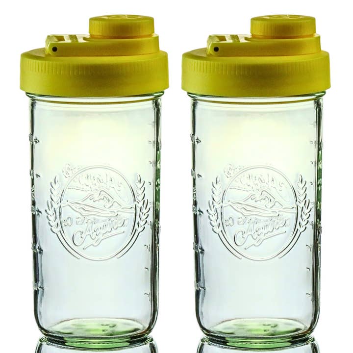 Pint & Half Jar with Yellow Pouring Lid – Functional & Stylish Storage With Wide Mouth Azure Standard Mason Jar 24 Ounce 2-Pack for wholesale by Brewing America