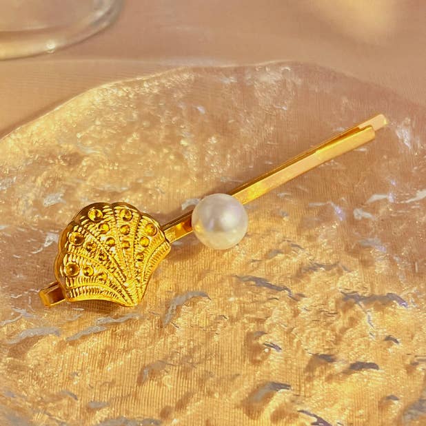 Mermaid Seashell and Pearl Hair Clip for wholesale by POSTA Designs Studio