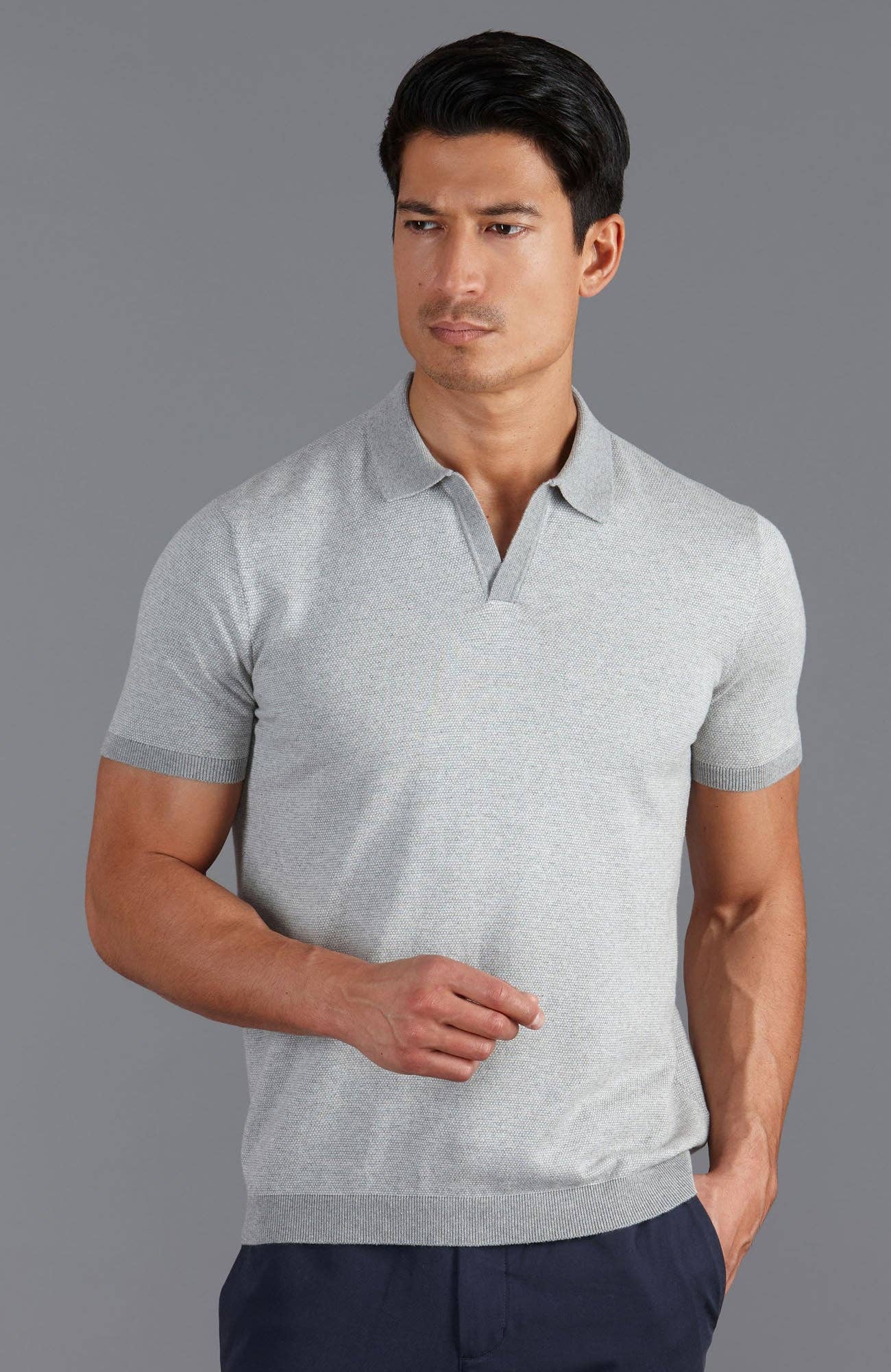 Paul James Knitwear - Wholesale Polo - Men's - Mens Lightweight Cotton Honeycomb Buttonless Polo Shirt7