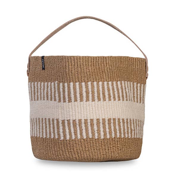 Pamba basket | White rib weave with handle S for wholesale by Mifuko