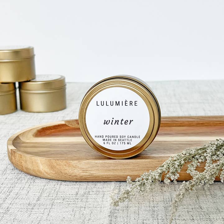 Winter Gold Tin Candle for wholesale by LULUMIÈRE