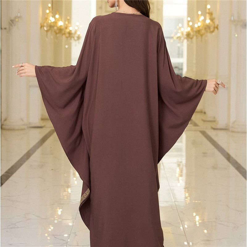 Sheer Trend - Wholesale Kaftan - Women's - Gold Embroidered Loose Fit Long Robe4