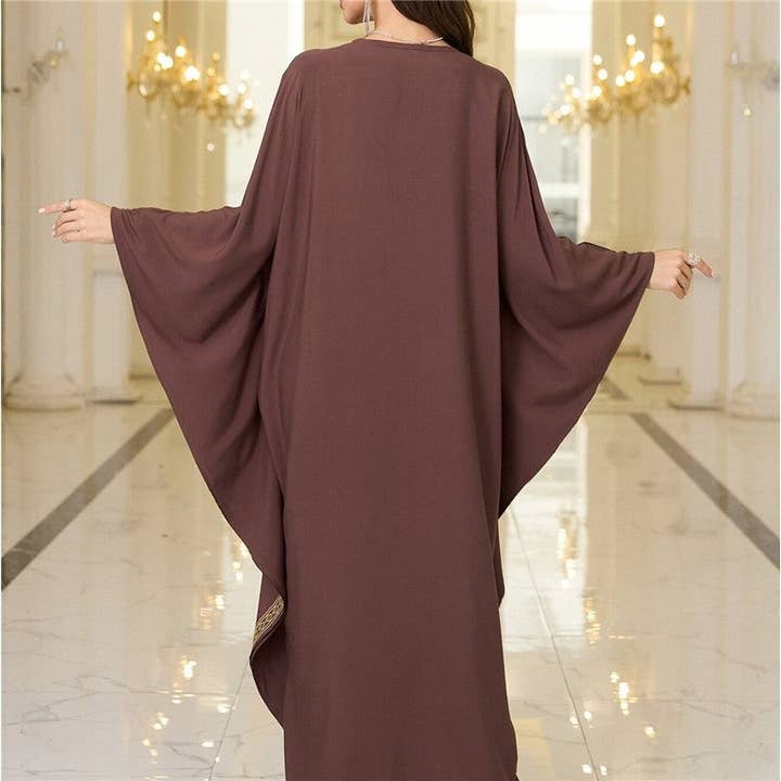 Sheer Trend - Wholesale Kaftan - Women's - Gold Embroidered Loose Fit Long Robe4