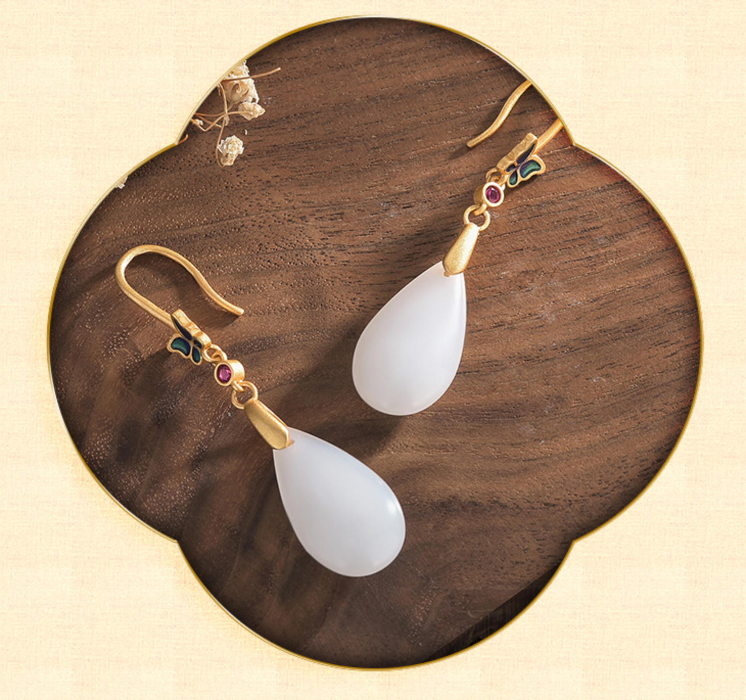 Bright MacMing - Wholesale Dangle Earrings - Enamel Butterfly on A Drop of White Jade Earrings1
