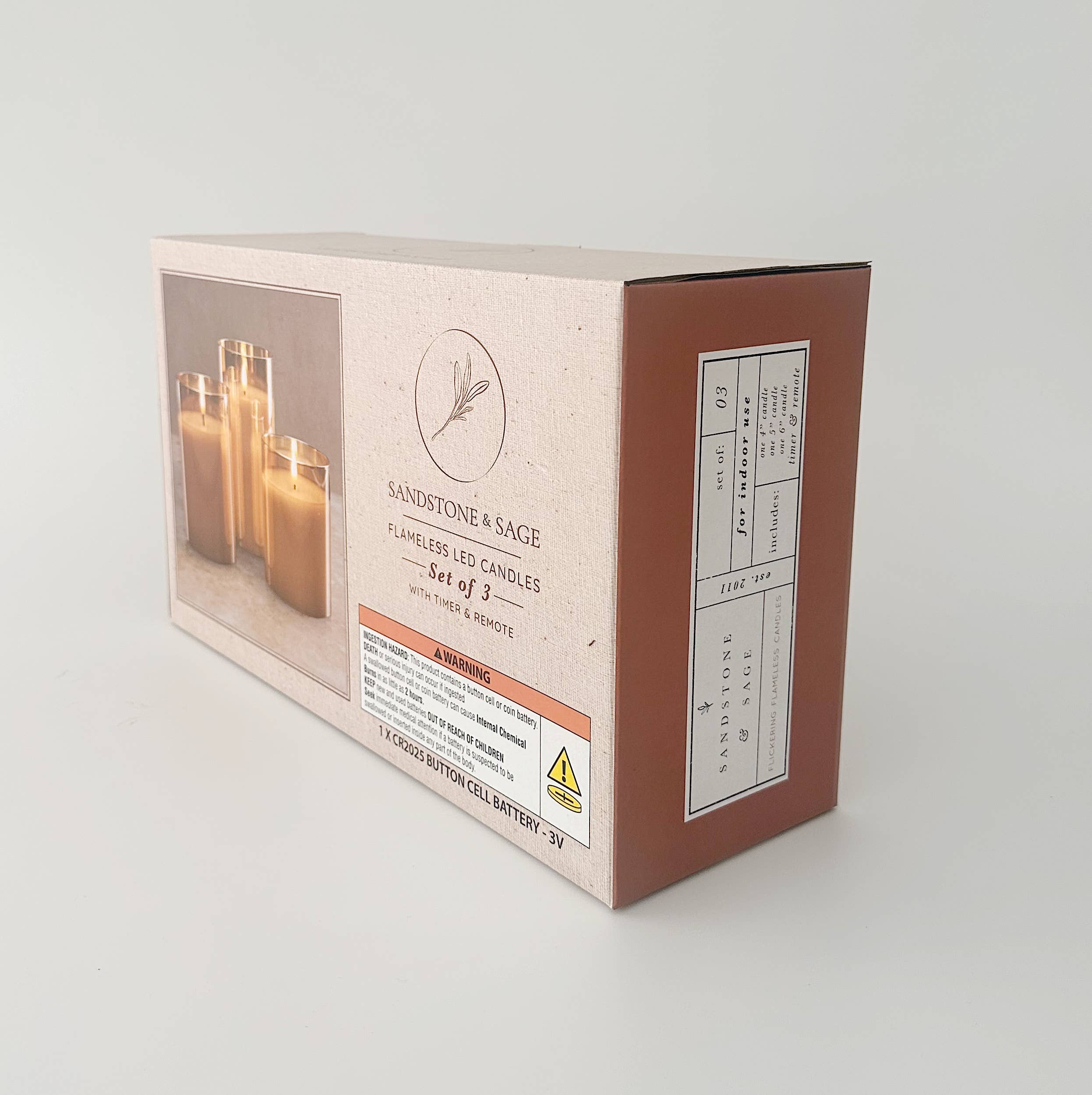 Sandstone & Sage - Wholesale Jar/filled candle - Flameless LED Hurricane Glass Candles - White and Amber14