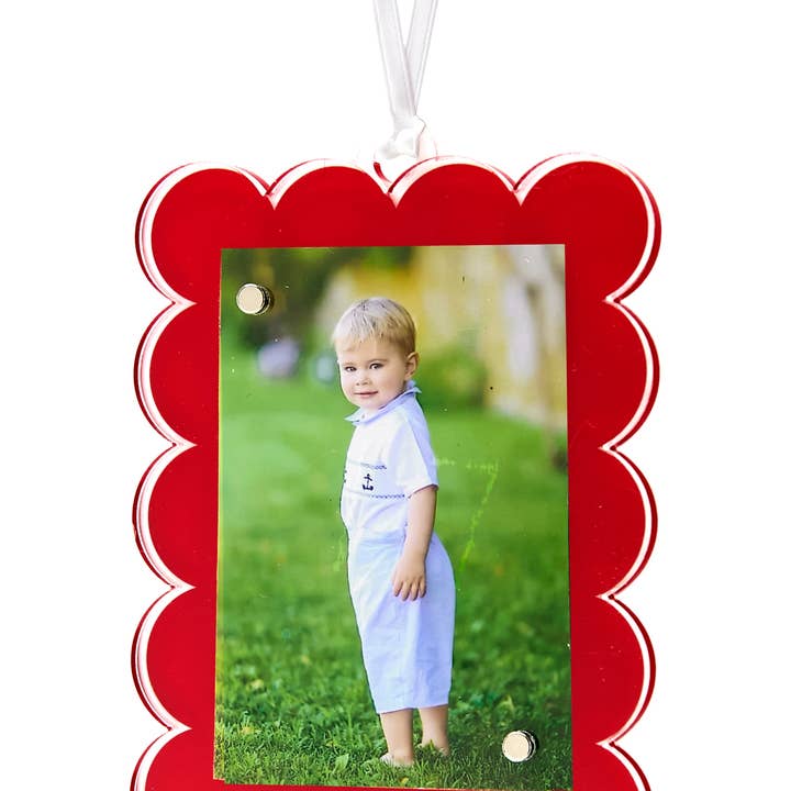 DOUBLE-SIDED SCALLOP ORNAMENT RED for wholesale by Tara Wilson Designs