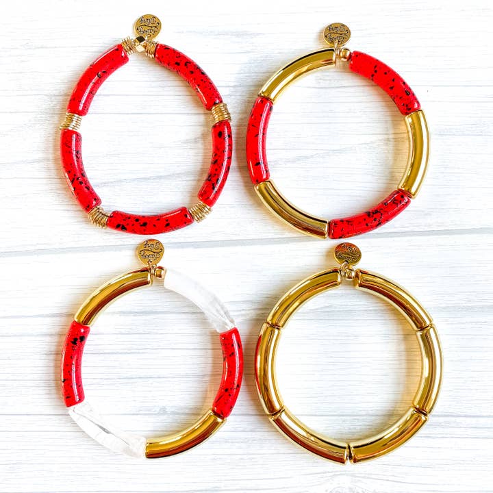 Savvy Bling - Wholesale Beaded Bracelet - Red & Black Speckle Acrylic Tube Bamboo Bracelet7