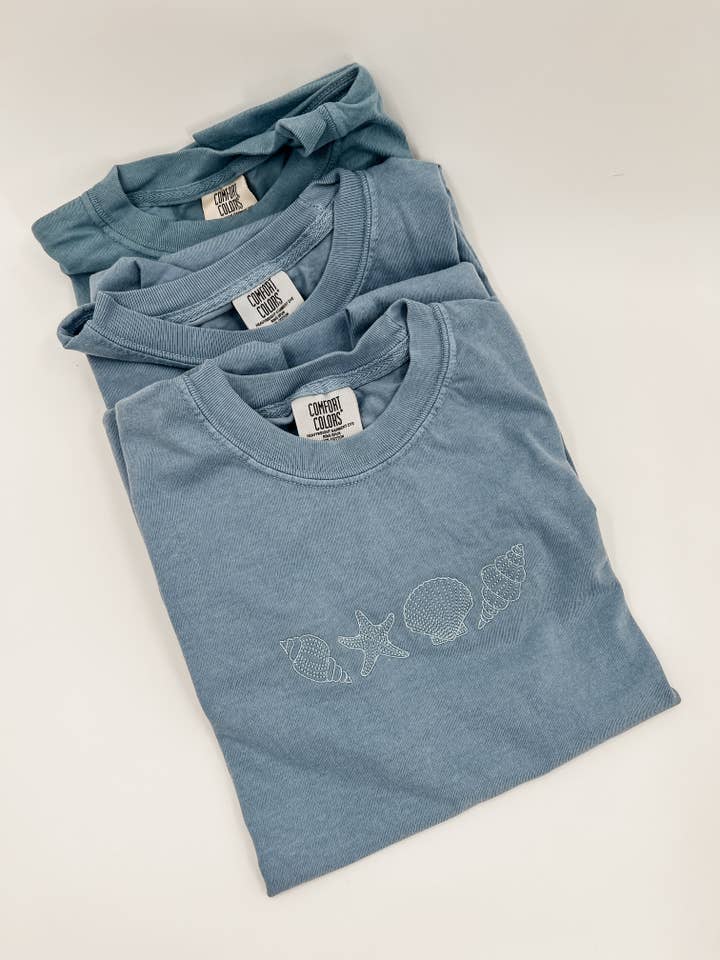 Seashell Embroidered Tee for wholesale by Ellie Jade Co